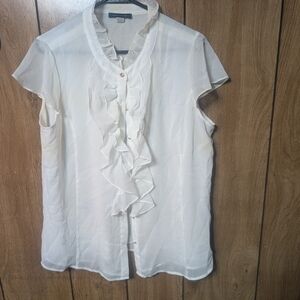 Tommy Hilfiger White Ruffle Front Blouse